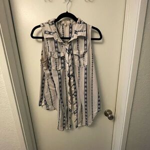 Sleeveless Beige and Blue Patterned Top